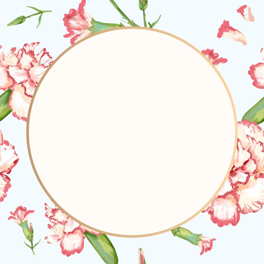 Carnation round frame, editable watercolor flower design