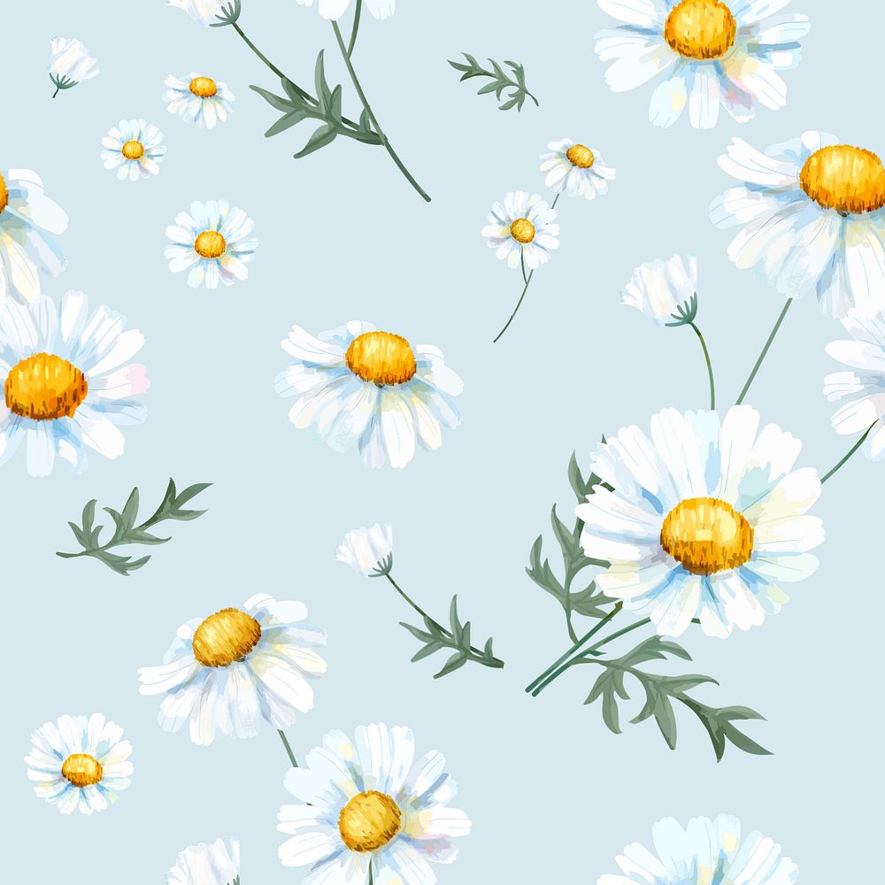 Chamomile pattern, editable watercolor flower design