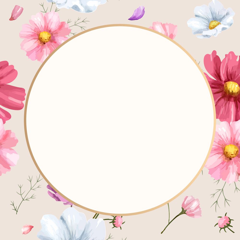 Editable floral round frame, watercolor design