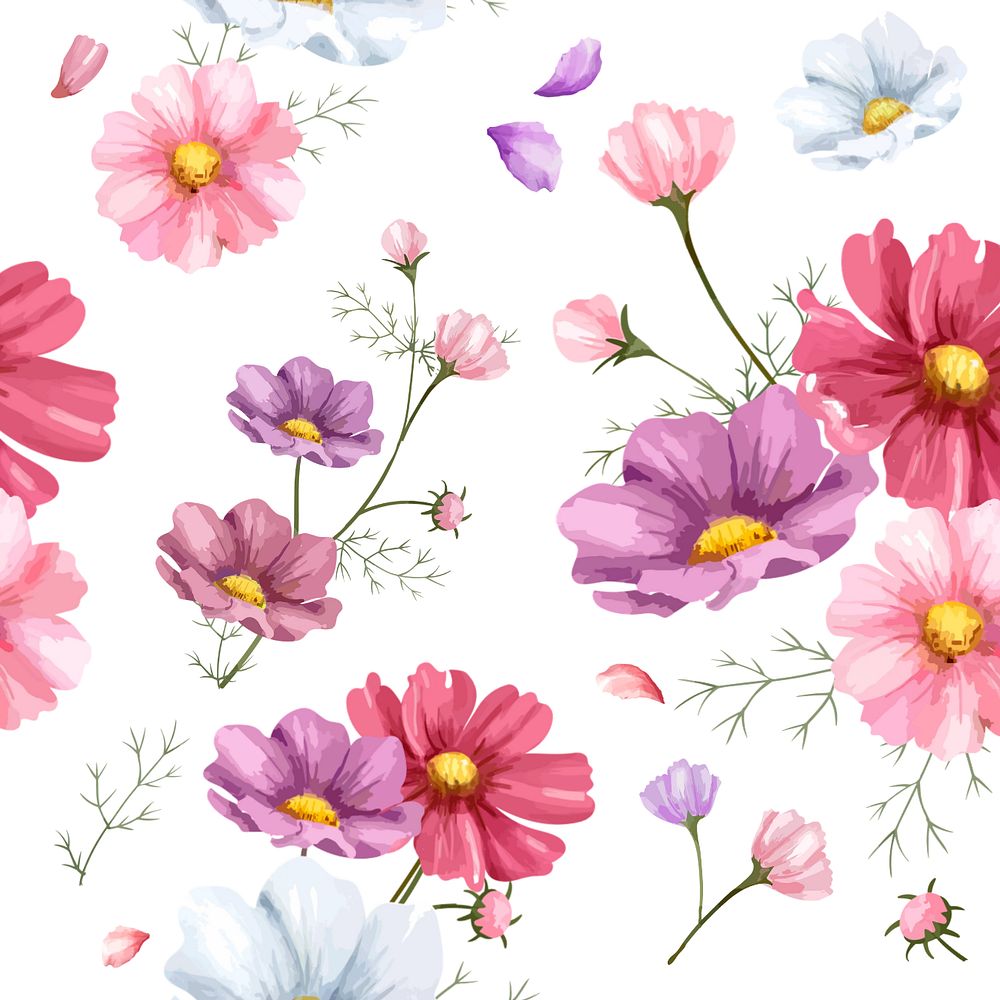 Colorful flower pattern, editable watercolor design