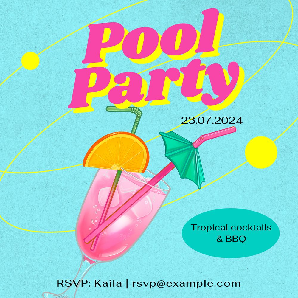 Pool party  Instagram post template, editable text