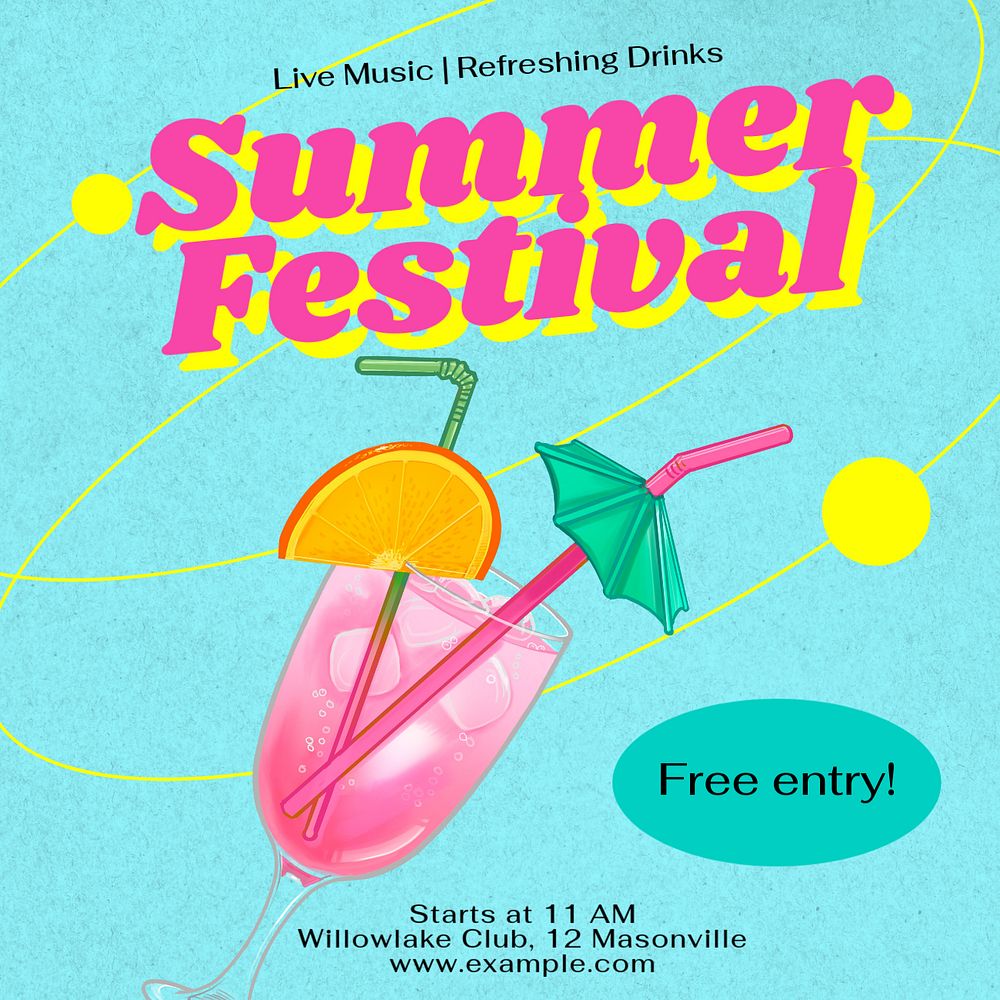 summer festival  Instagram post template, editable text