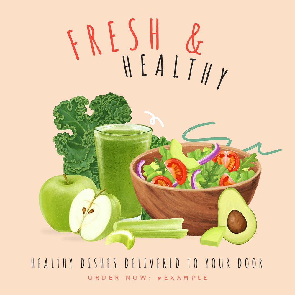 Fresh & healthy food  Instagram post template, editable text