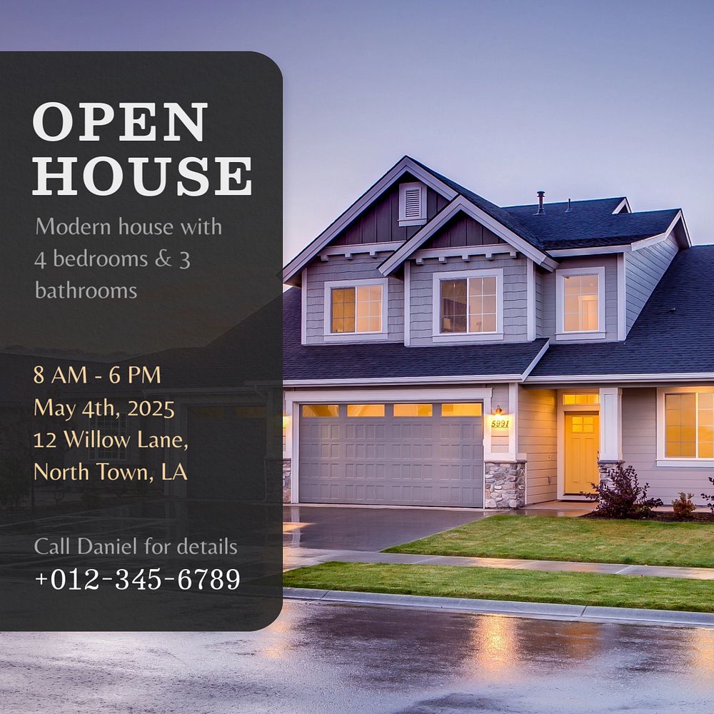 Open house  Instagram post template, editable text