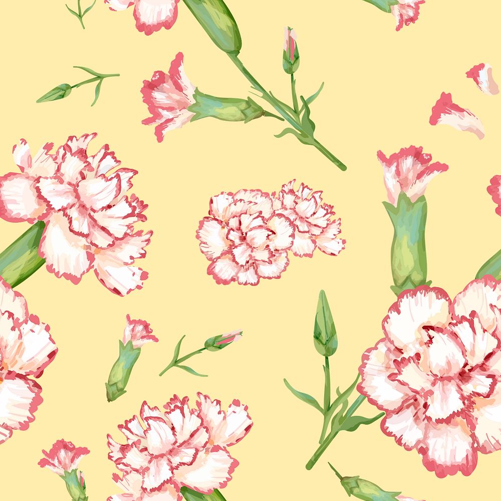 Carnation pattern, editable watercolor flower design