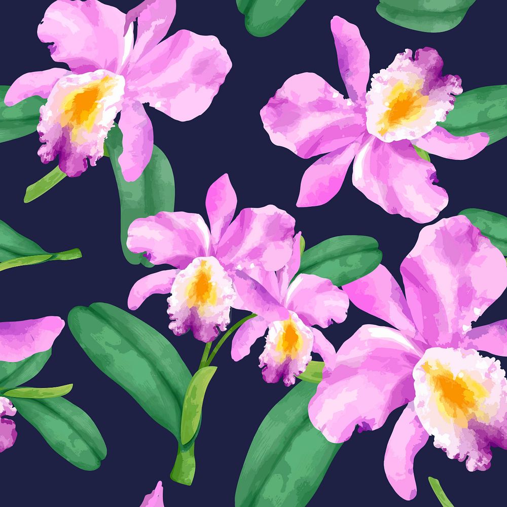 Cattleya orchid pattern, editable watercolor flower design