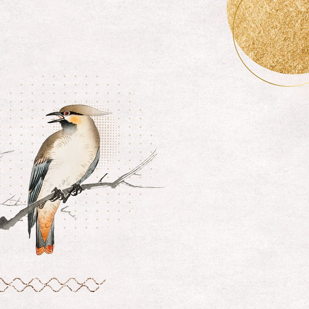 Aesthetic Japanese bird background, beige textured editable design