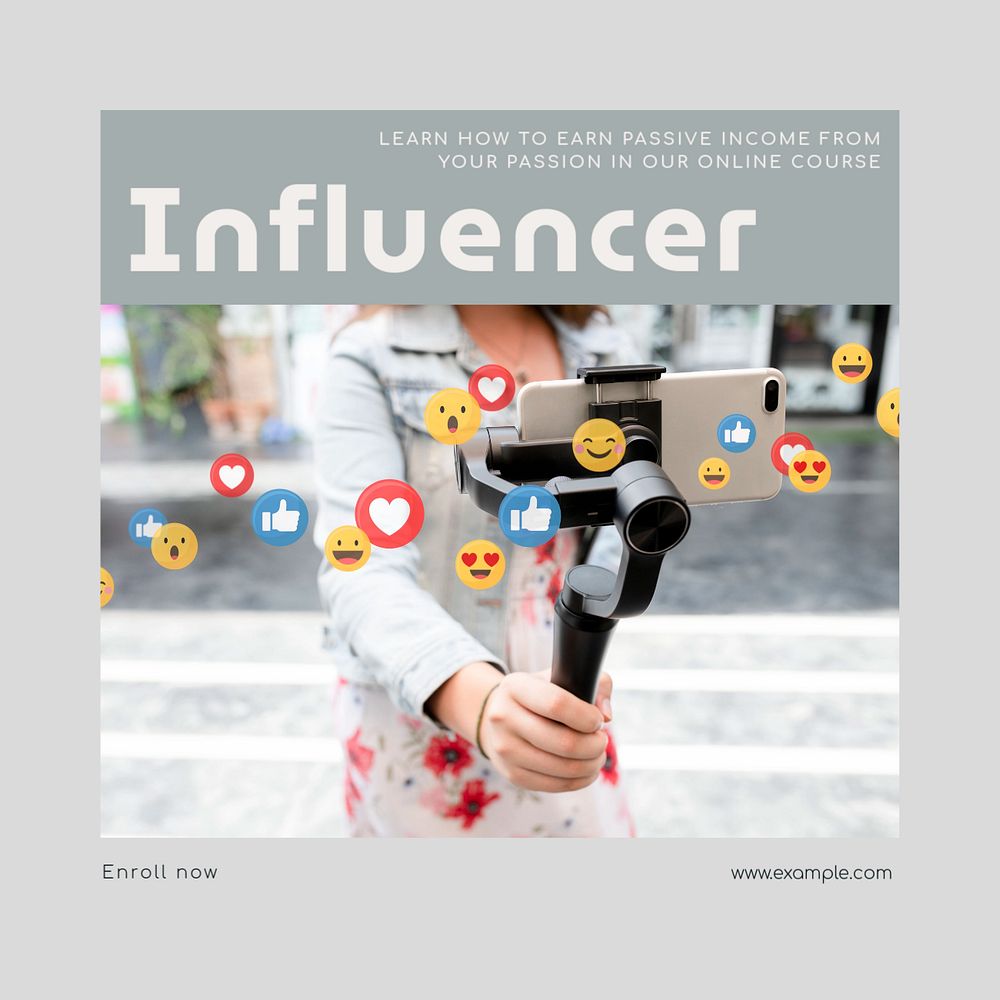 Influencer course   Instagram post template, editable text