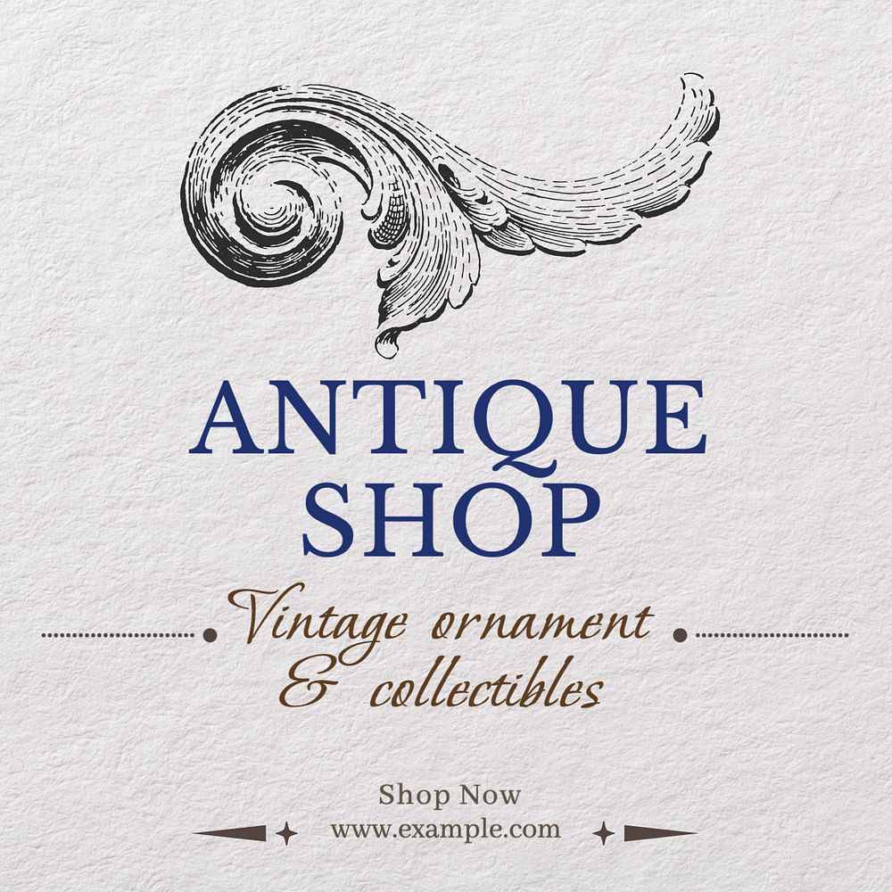 Antique shop Instagram post template, editable text