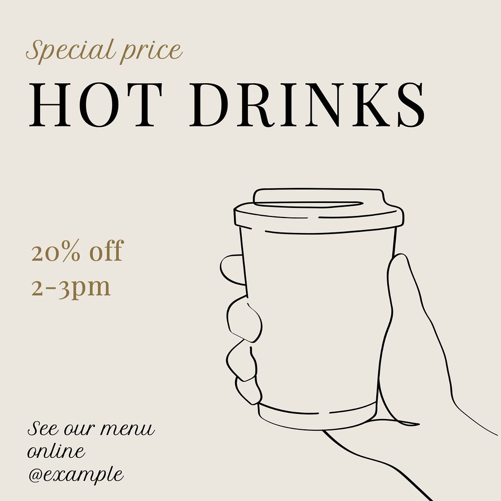 Hot drinks sale Instagram post template, editable text