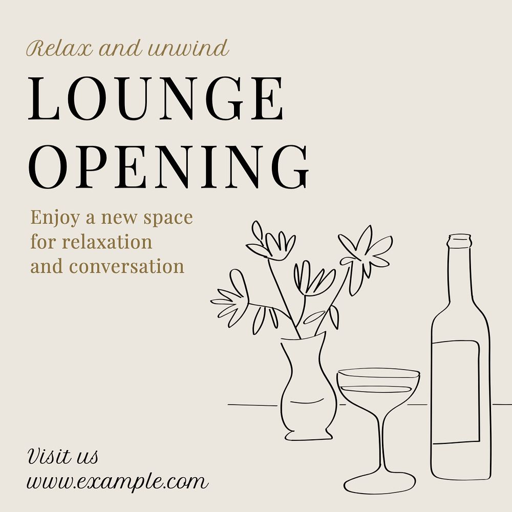 Lounge opening Instagram post template, editable text