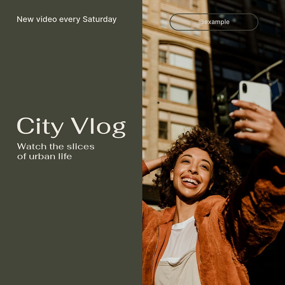 City vlog  Instagram post template, editable text