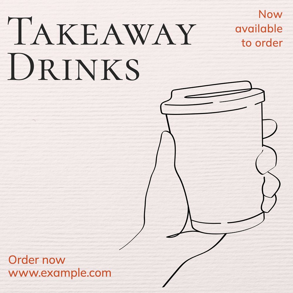 Takeaway drinks Instagram post template, editable text