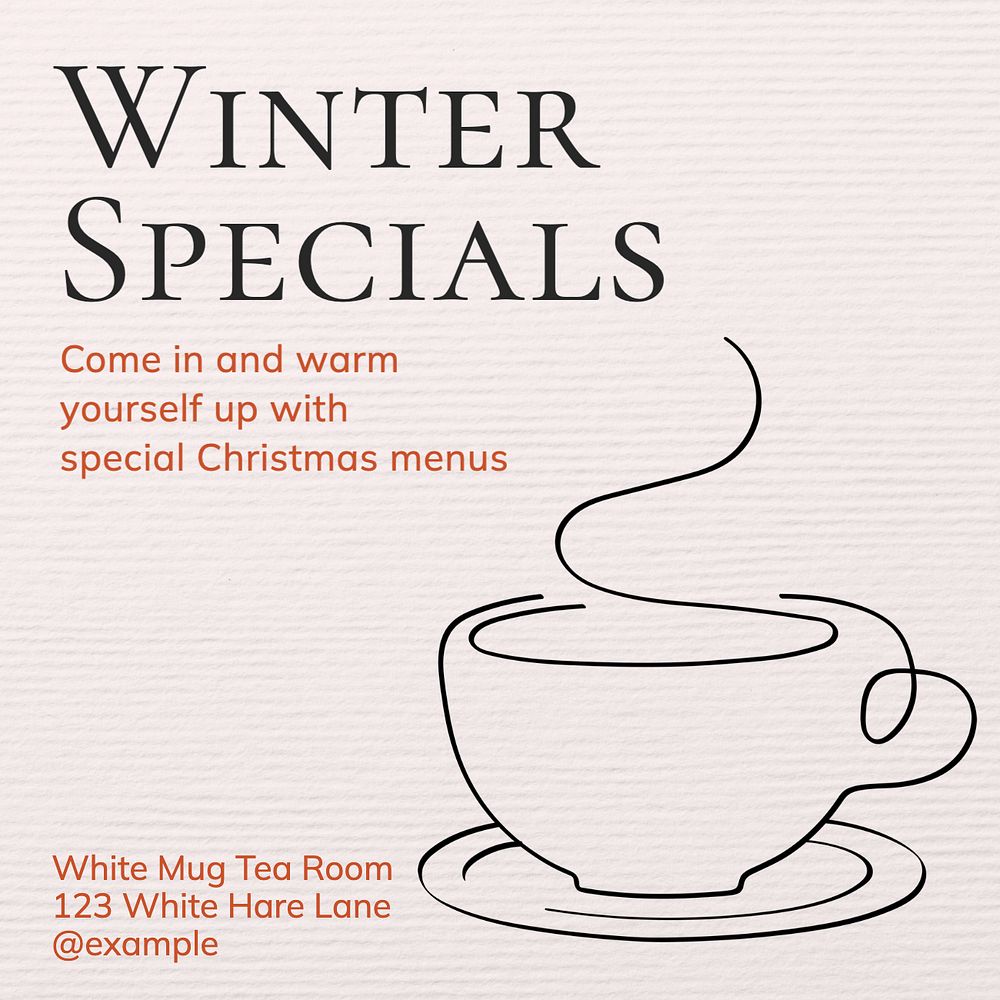 Winter special menu Instagram post template, editable text