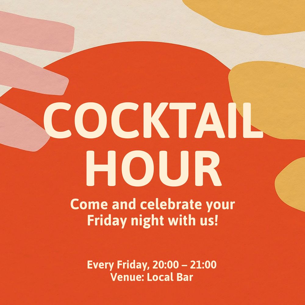 Cocktail hour  Instagram post template, editable text