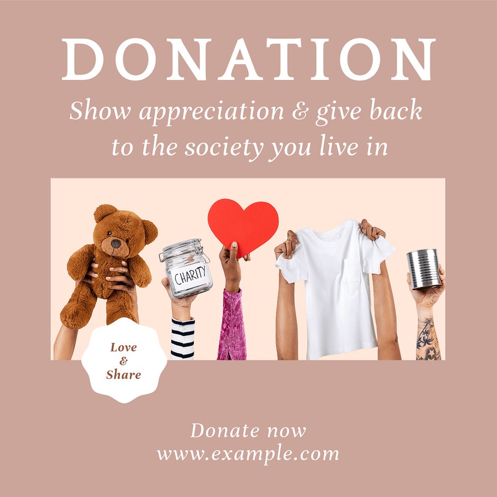 Donation Instagram post template, editable text