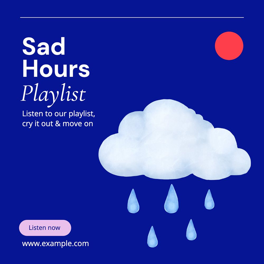 Sad songs Instagram post template, editable text