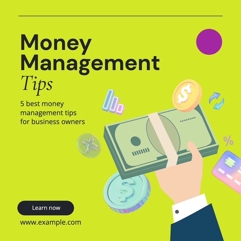 Money management Instagram post template, editable text