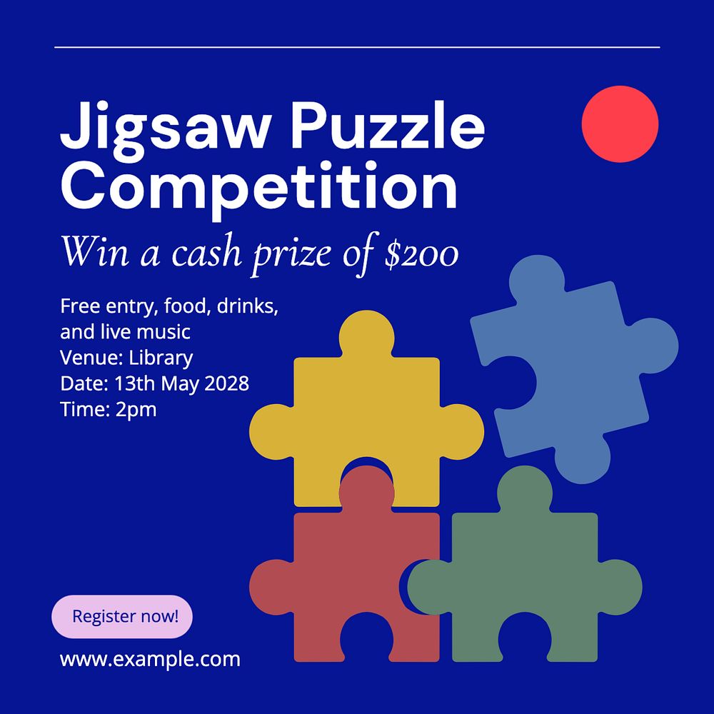 Jigsaw puzzle competition Instagram post template, editable text