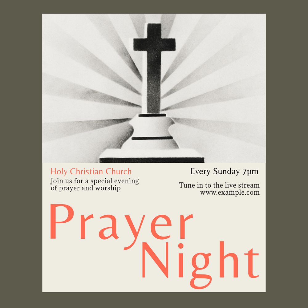 Prayer night Instagram post template, editable text