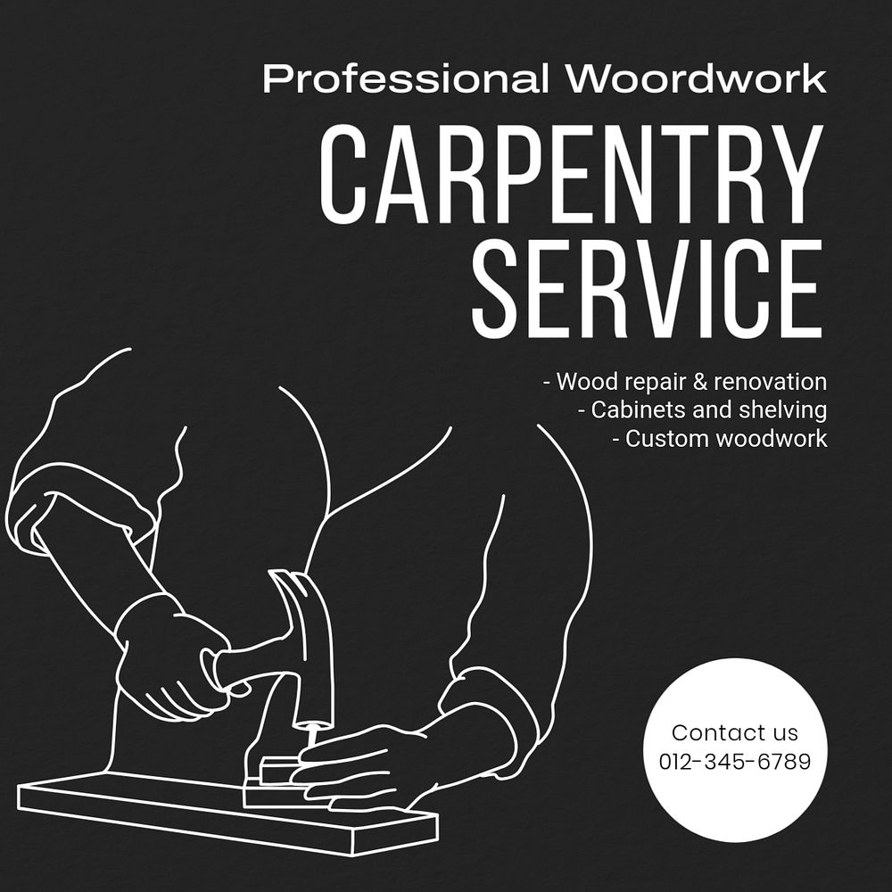 Carpentry service Instagram post template, editable text