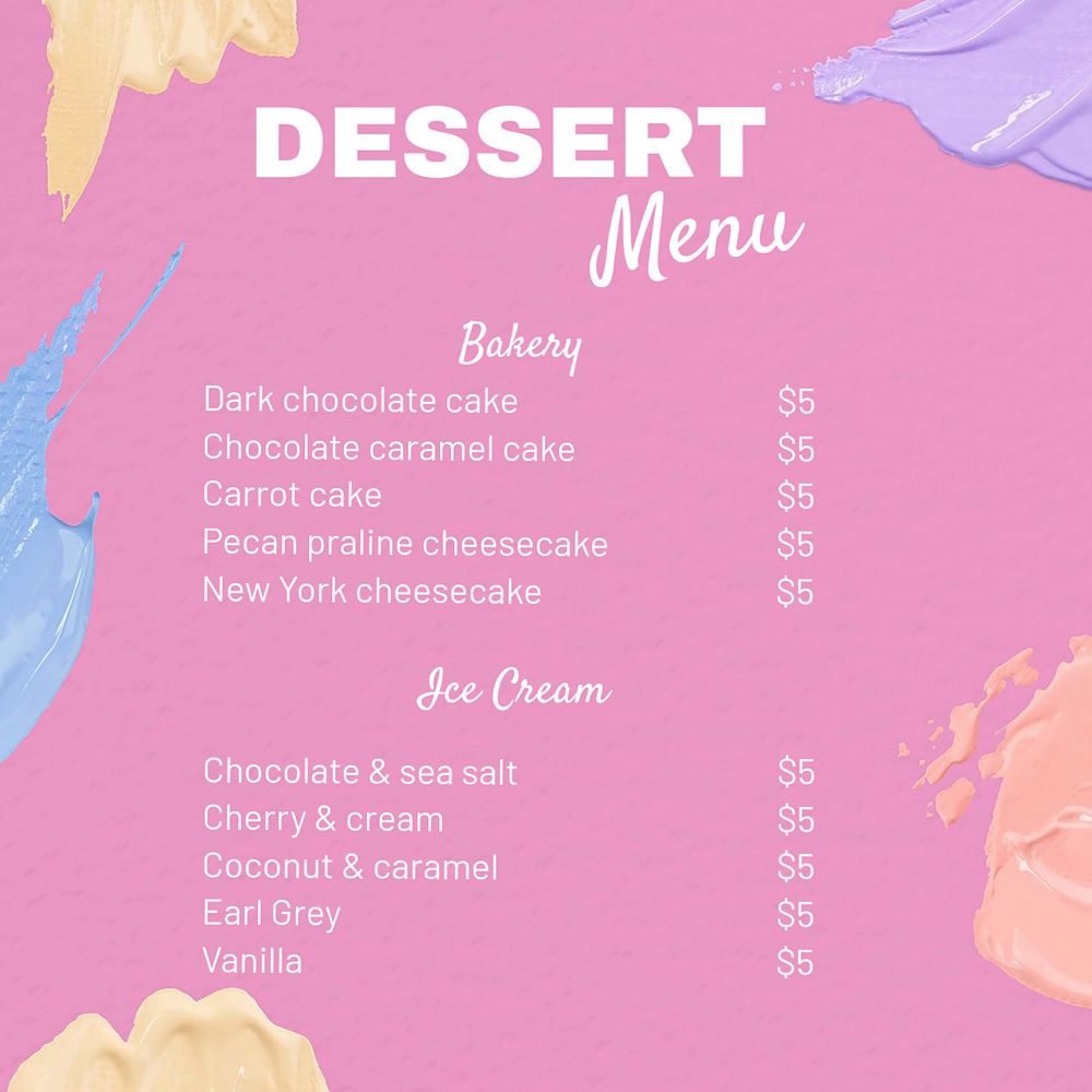 Dessert menu Instagram post template, editable text