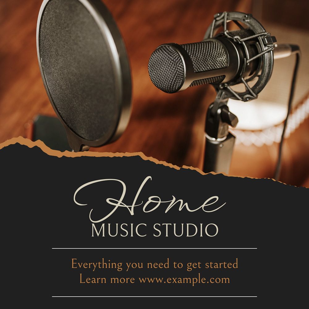 Home music studio Instagram post template, editable text