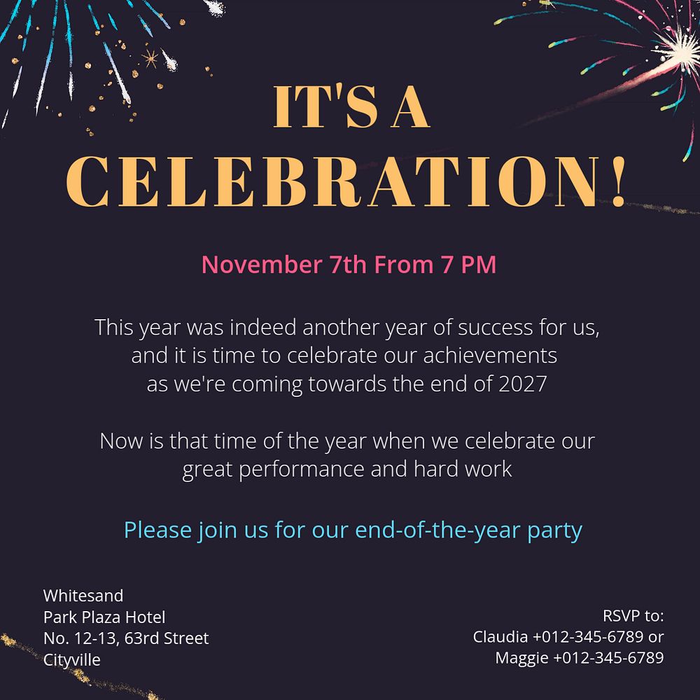 Celebration party Instagram post template, editable text