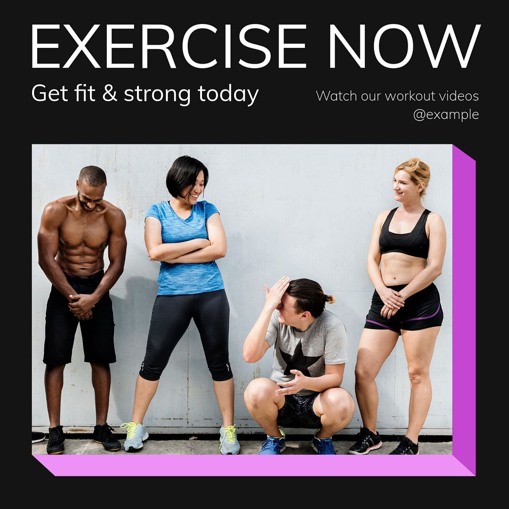 Exercise now Instagram post template, editable text