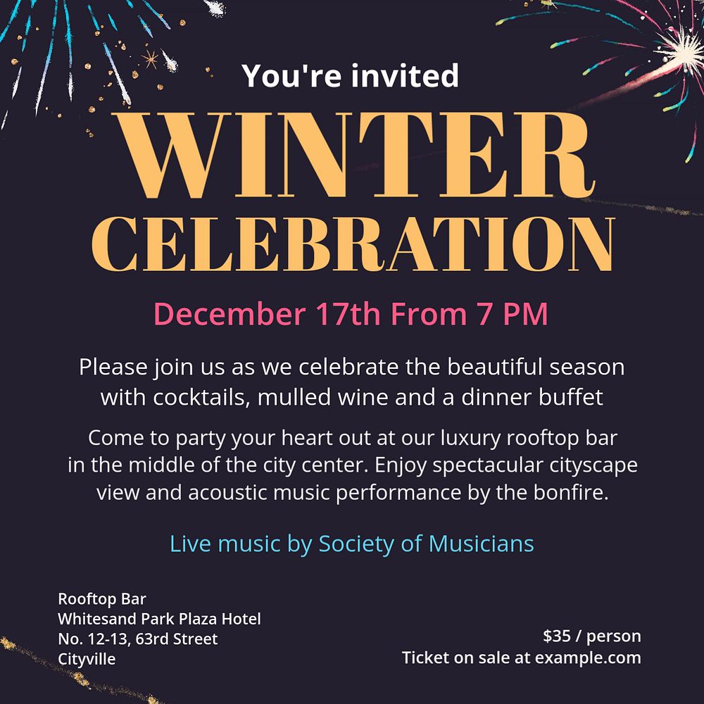 Winter celebration Instagram post template, editable text