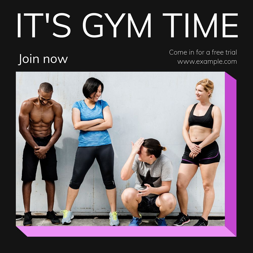 Gym time Instagram post template, editable text