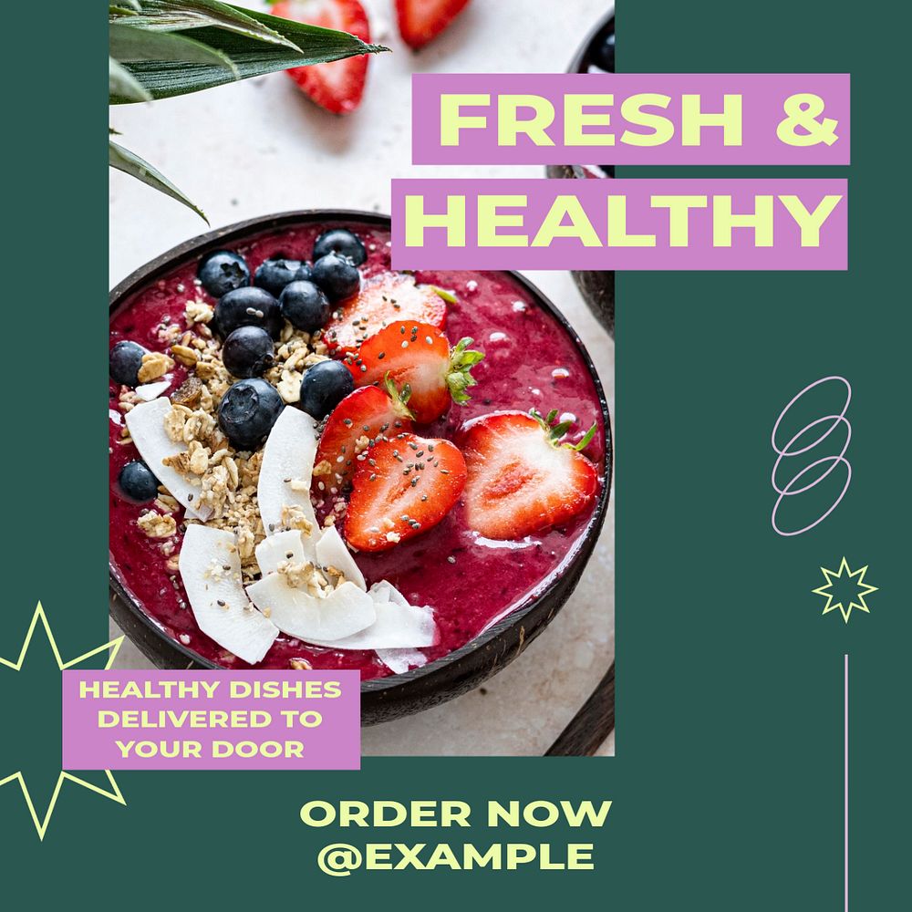 Fresh & healthy food  Instagram post template, editable text