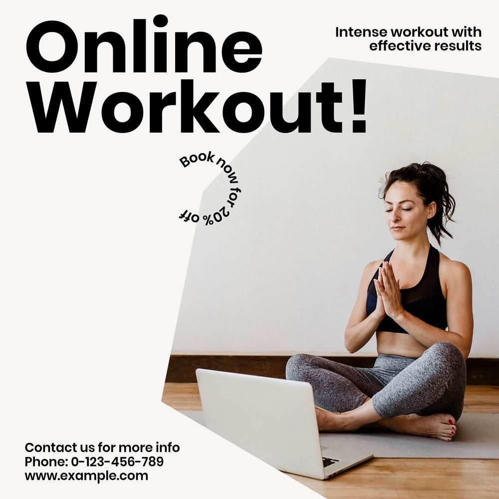 Online workout Instagram post template, editable text