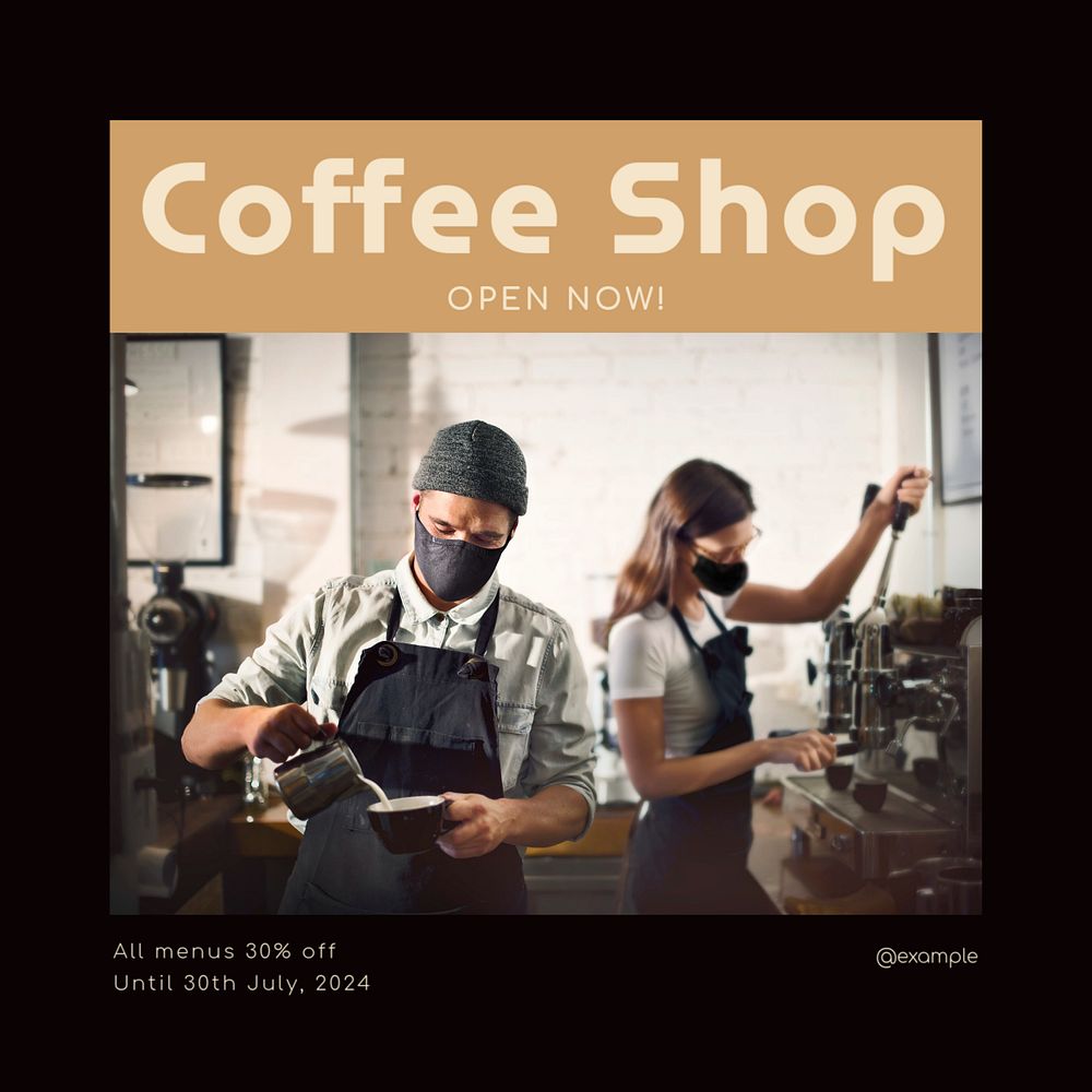 Coffee shop Instagram post template, editable text