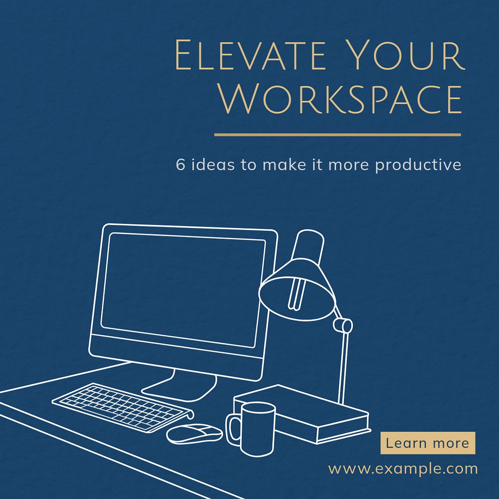 Productive workspace Instagram post template, editable text