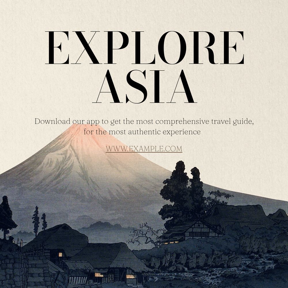 Explore asia app Instagram post template, editable text