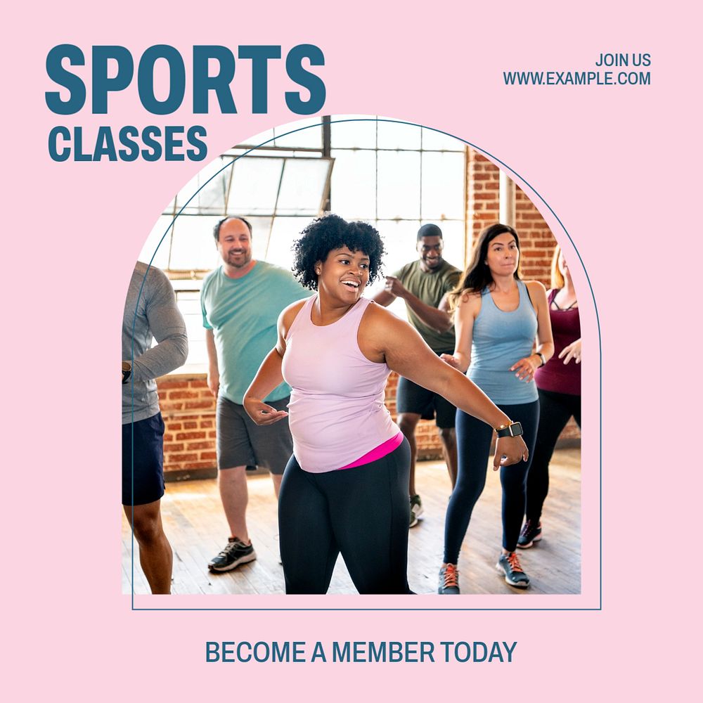 Sports classes Instagram post template, editable text