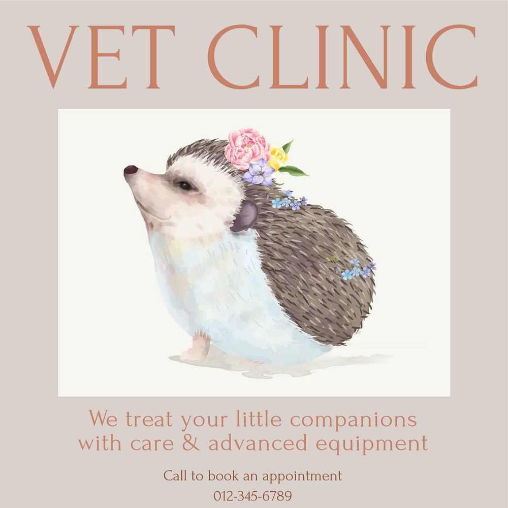 Vet clinic Instagram post template, editable text