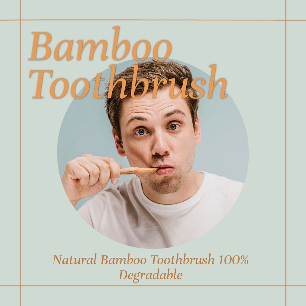 Bamboo toothbrush Instagram post template, editable text