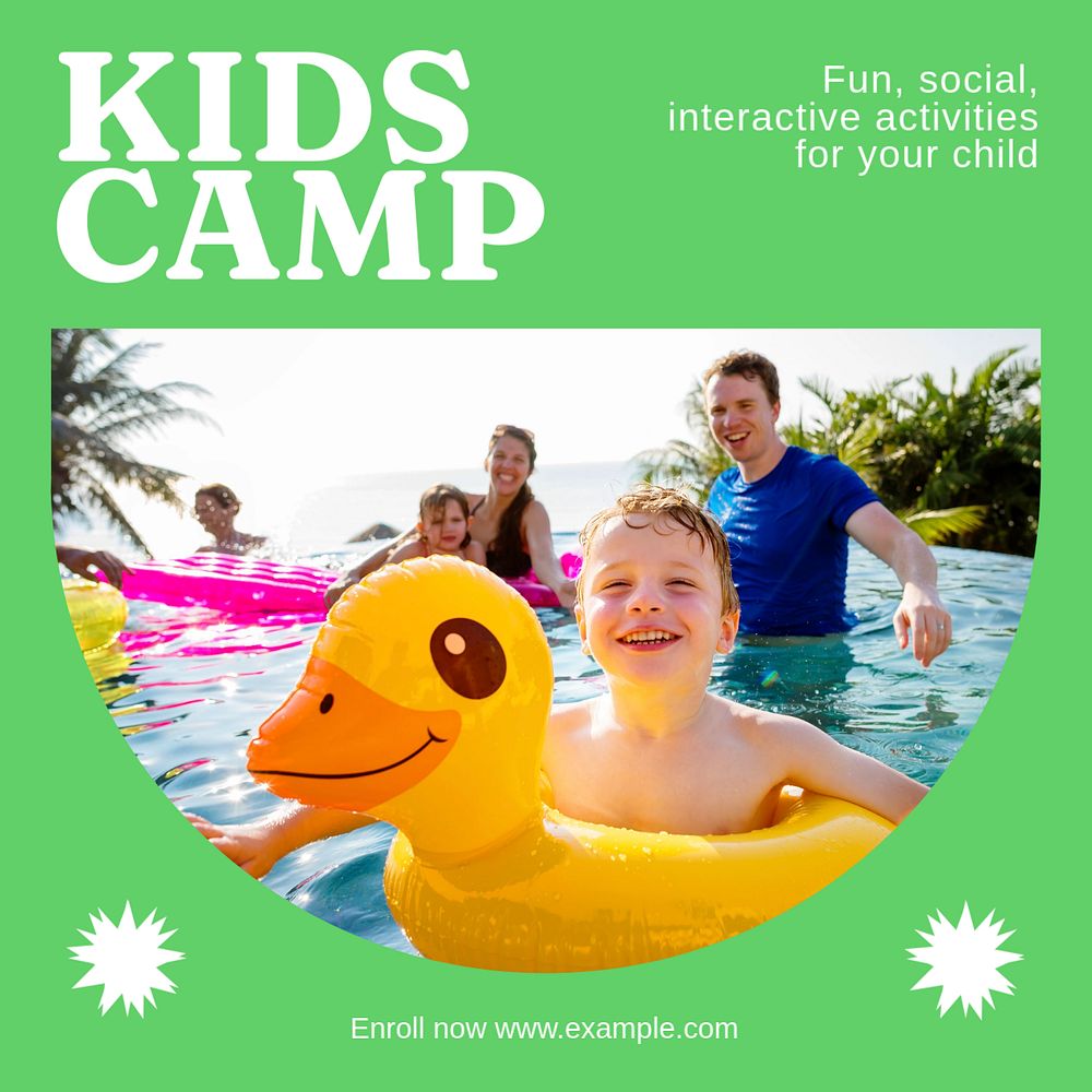 Kids camp Instagram post template, editable text