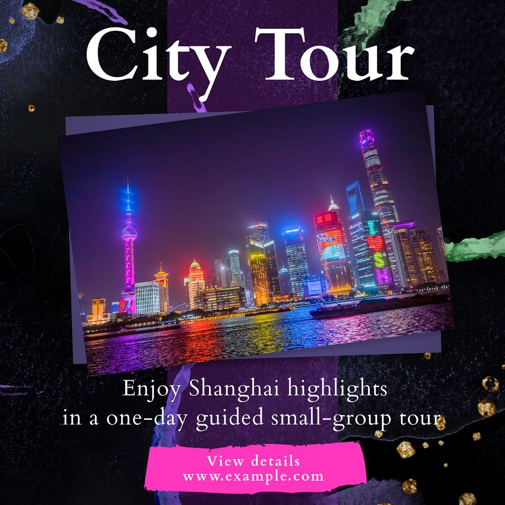 City tour Instagram post template, editable text