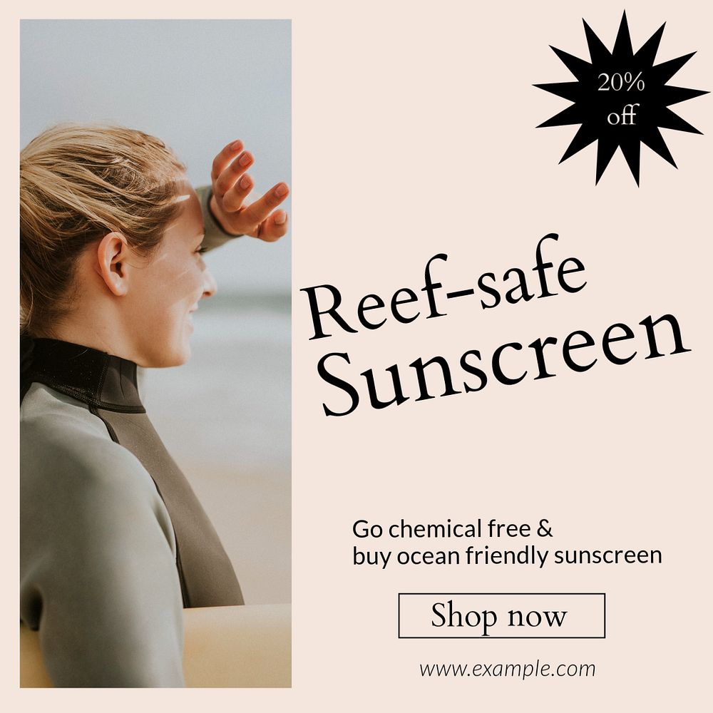 Reef-safe sunscreen Instagram post template, editable text