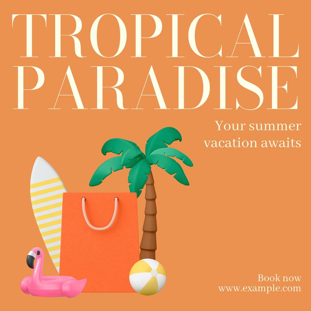 Tropical paradise Instagram post template, editable text