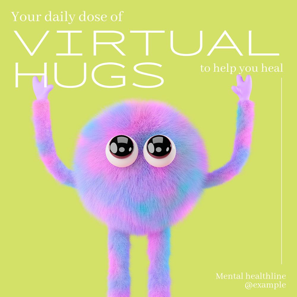 Virtual hugs Instagram post template, editable text