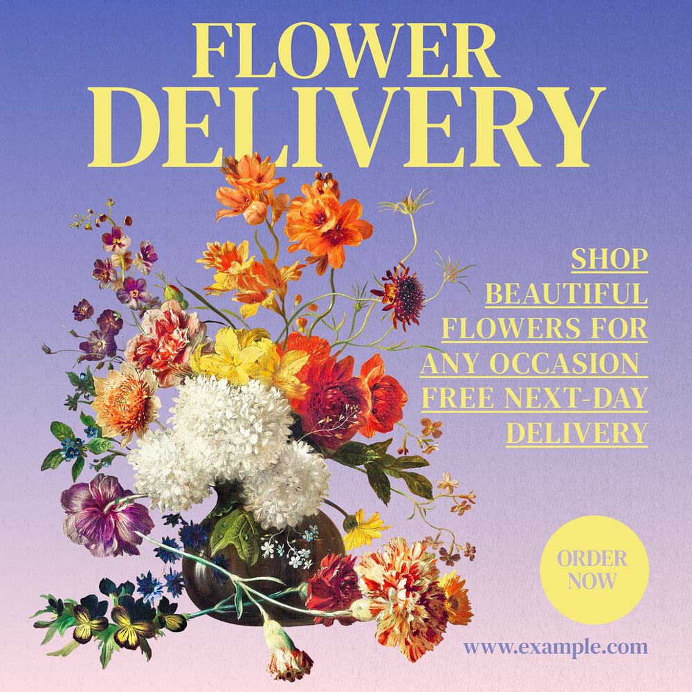 Flower delivery Instagram post template, editable text