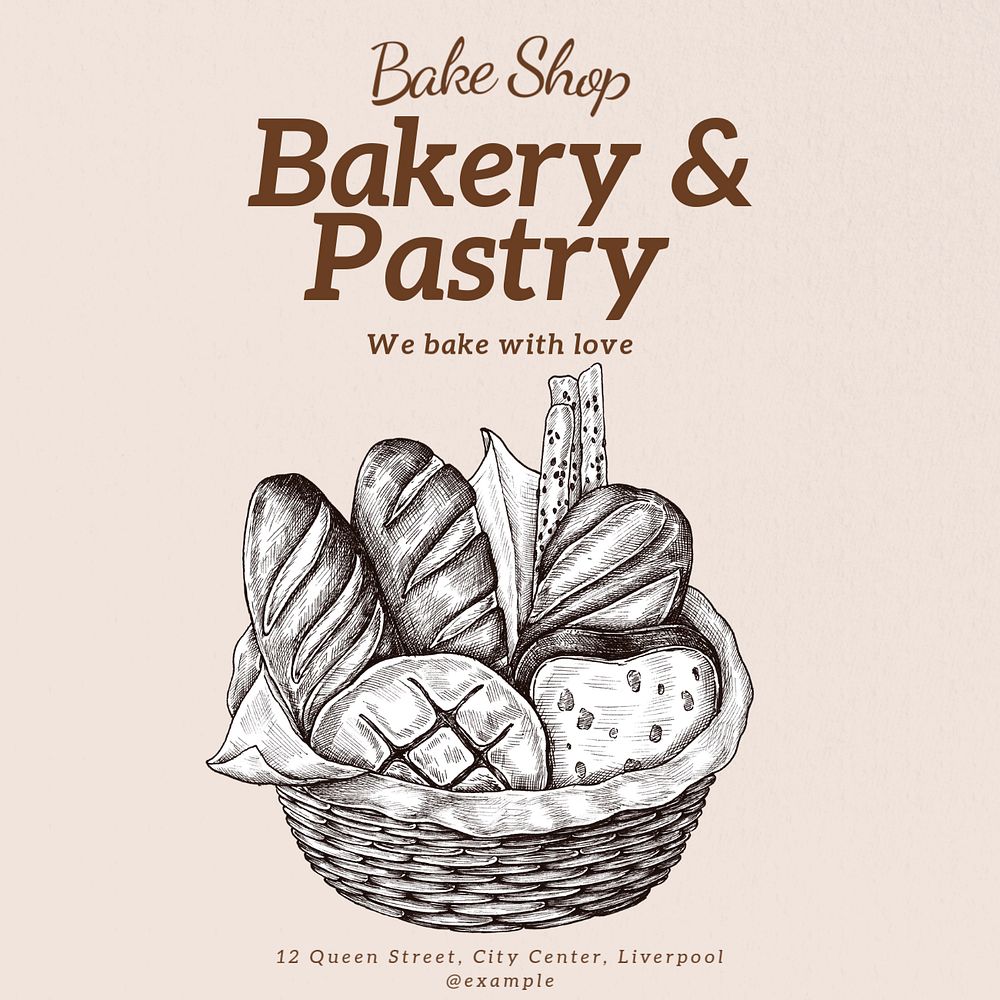 Bakery & pastry Instagram post template, editable text