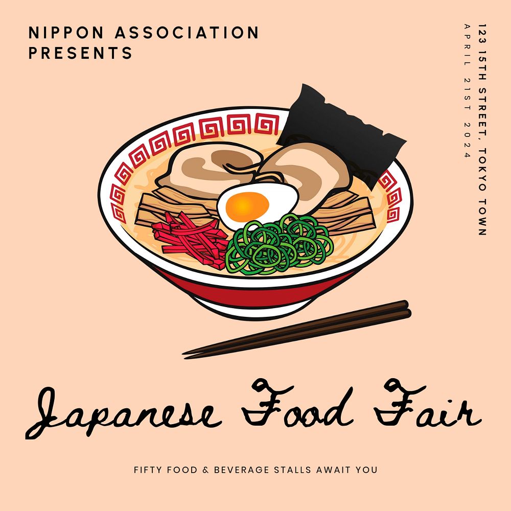 Japanese food fair Instagram post template, editable text