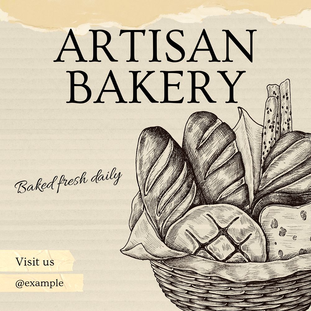 Artisan bakery Instagram post template, editable text