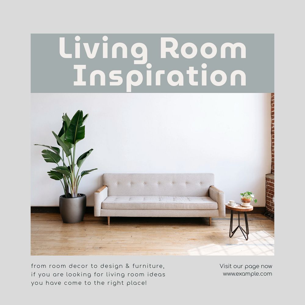 Living room inspiration Instagram post template, editable text