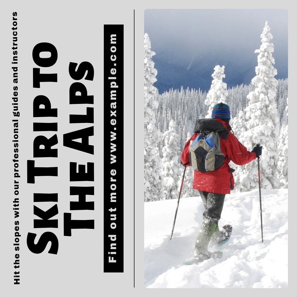 Ski trips Instagram post template, editable text